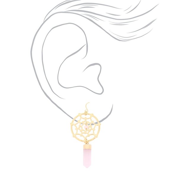 Rose Quartz Crystal Gold Dreamcatcher Earrings NEW - Picture 6 of 6